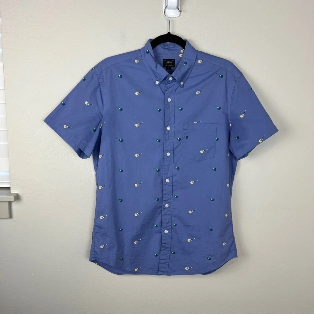 J Crew Poplin Short Sleeve Shirt Guitar Print